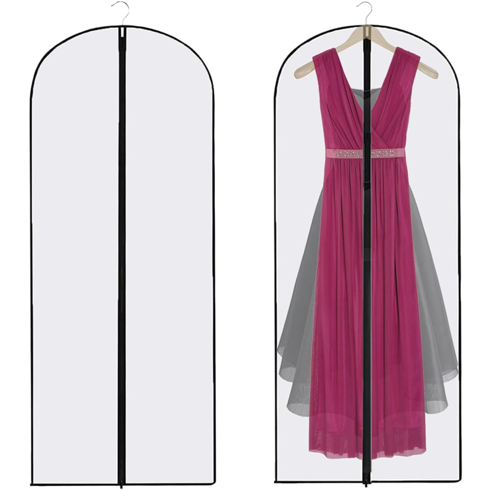 2PCS Dress Bags Covers Long, Dress Bag, Translucent with Zip Waterproof Dustproof Dress Covers Garment Bags Full Length for Long Dress Shirts Suits Jackets Coats Storage