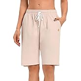 LUCKYCATCUS Women's Bermuda Shorts Jersey Shorts with Pockets Yoga Walking Athletic Long Shorts for Women Knee Length