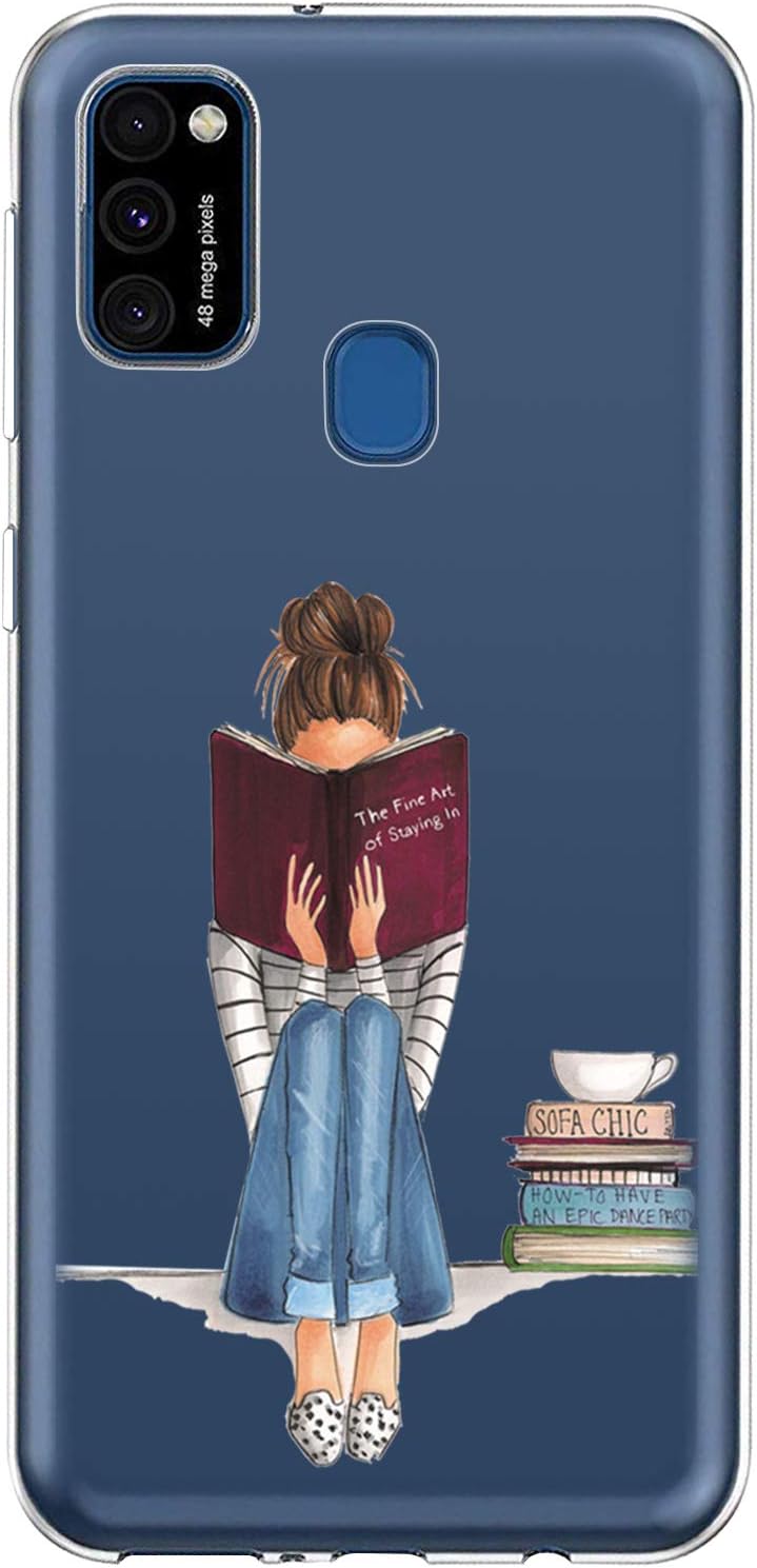 Floral Case for Samsung Galaxy M31 Slim Panda Cover Thin Flexible TPU Glitter Cover Cherry Flowers Shockproof Soft Clear Bumper Silicone TPU Rubber Full Body Protective Shell for Samsung Galaxy M31