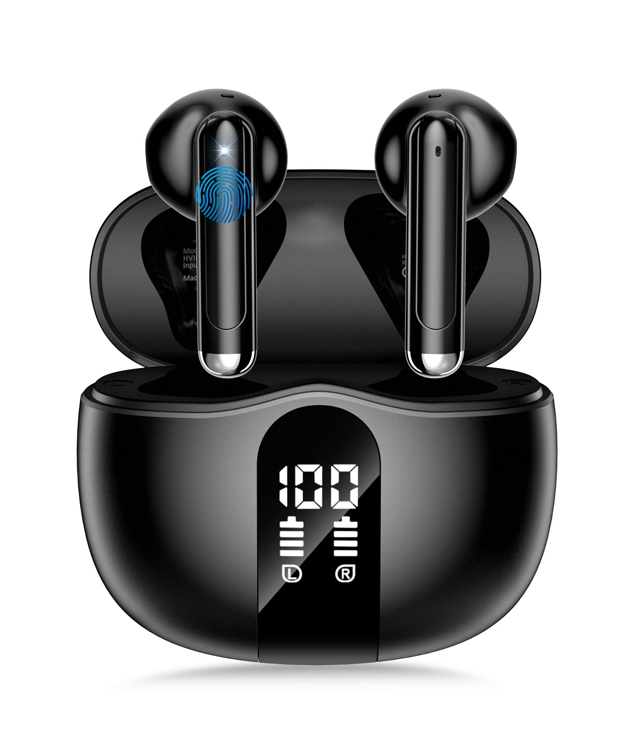 XIAOWTEK Wireless Earbuds, Bluetooth 5.4 Headphones HiFi Stereo, Ear Buds with 50H Playback, LED Display Wireless Earphones Clear Calls for Laptop/Phones/Sports, Black