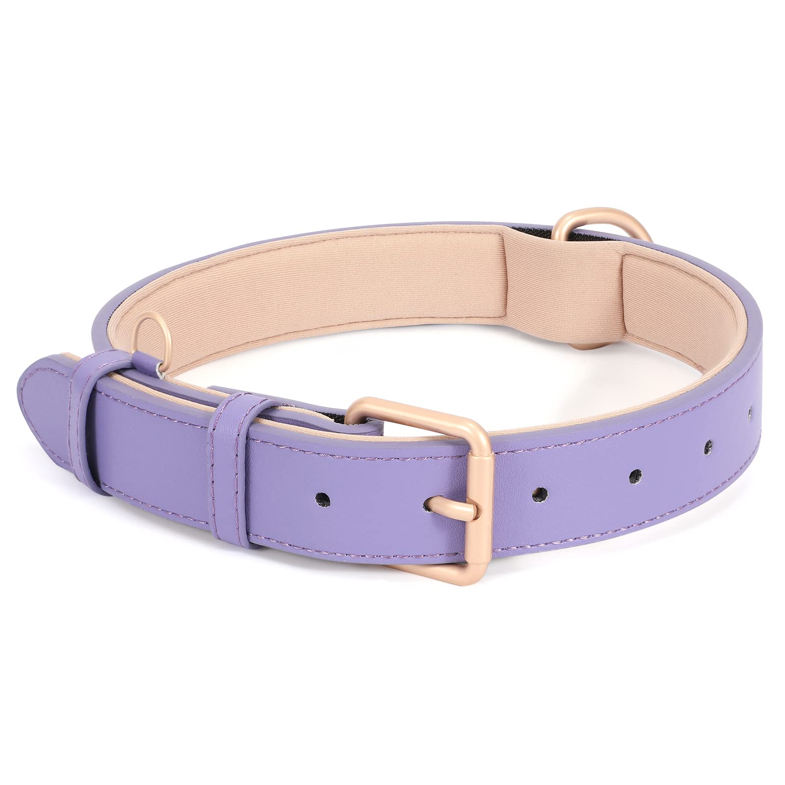 Photo 1 of WHIPPY Leather Dog Collar for Small Medium Large Dog Adjustable Soft Breathable Leather Padded Puppy Collar with Alloy Buckle Heavy Duty Waterproof Classic Dog Pet Collar,Purple,M