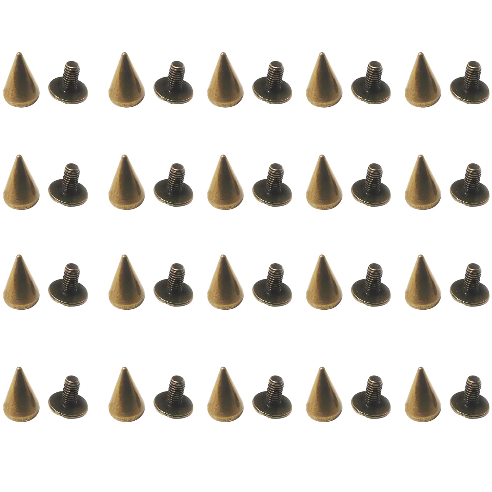 20 Sets Brass Cone Studs 7 x 10mm Punk Bullet Rivets Spike Studs with Screws for DIY Clothing Leather Bags Shoes, Bronze