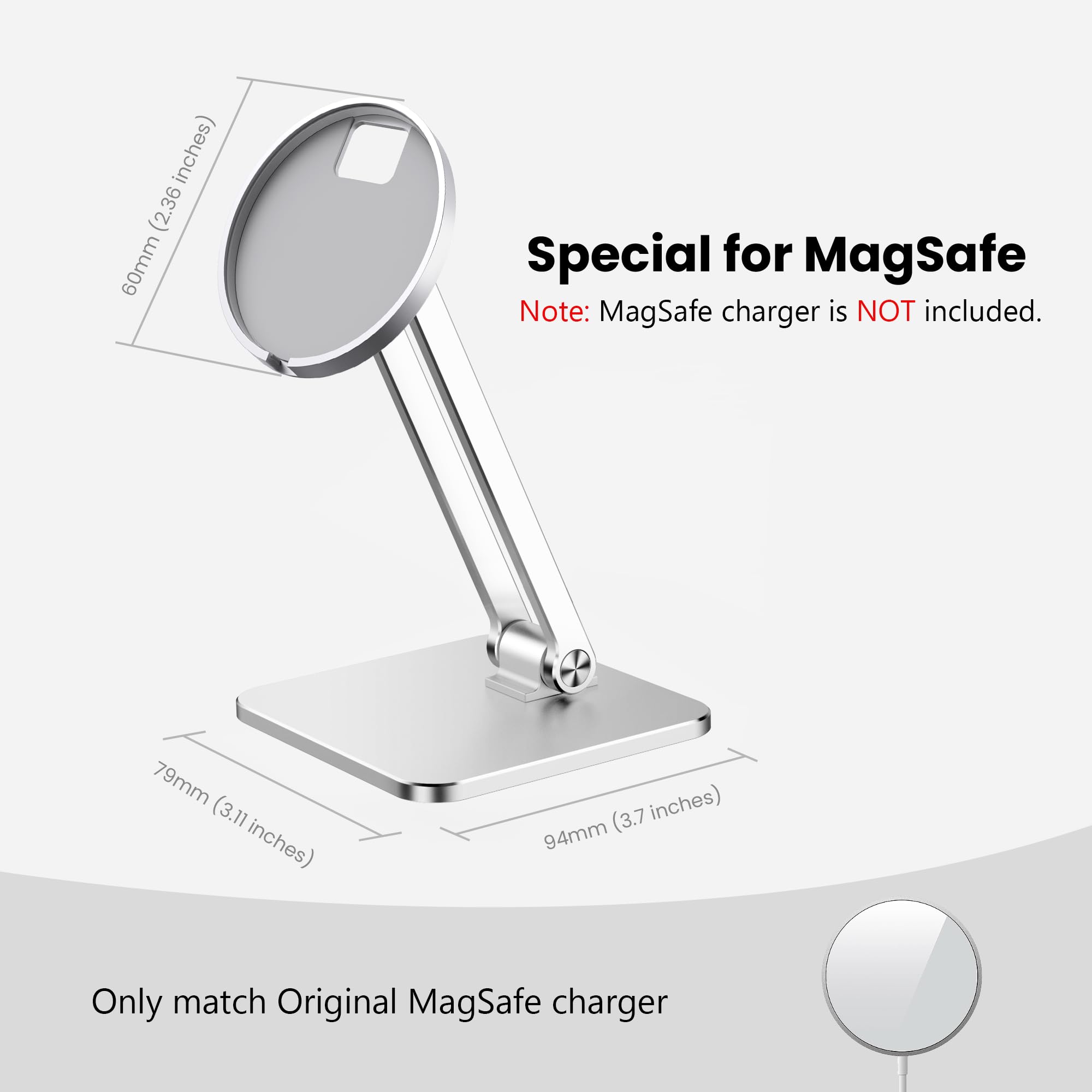 CreaDream Phone Stand for Apple 15W MagSafe Charger [Not Fits 2024 Ver.], Foldable Adjustable Charging Stands for Desk, Compatible with iPhone 16 15 14 13 12 Series[MagSafe Not Included]