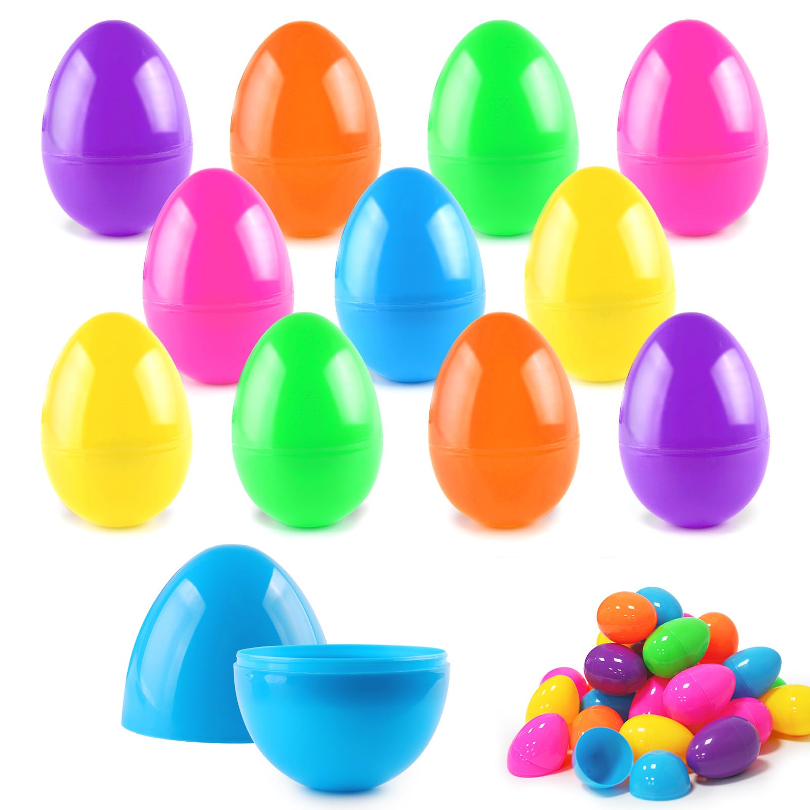 ROSAUI 24 Pack Large Reusable Easter Eggs (3.4 Inch) – Fillable Plastic Shells for Easter Egg Hunts & Activities, Secure Snap-Fit Design, 6 Assorted Colors, Sturdy Event Props