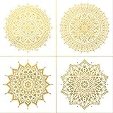 Large Size Reusable Stencil Laser Cut Painting Template Floor Wall Tile Fabric Furniture Stencils Mandala Painting Stencils Set of 4 (12x12 inch)