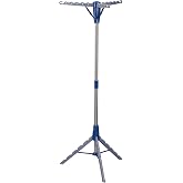 Household Essentials 5009-1 Collapsible Portable Indoor Tripod Clothes Drying Rack for Hanging Laundry | Silver and Blue Medium