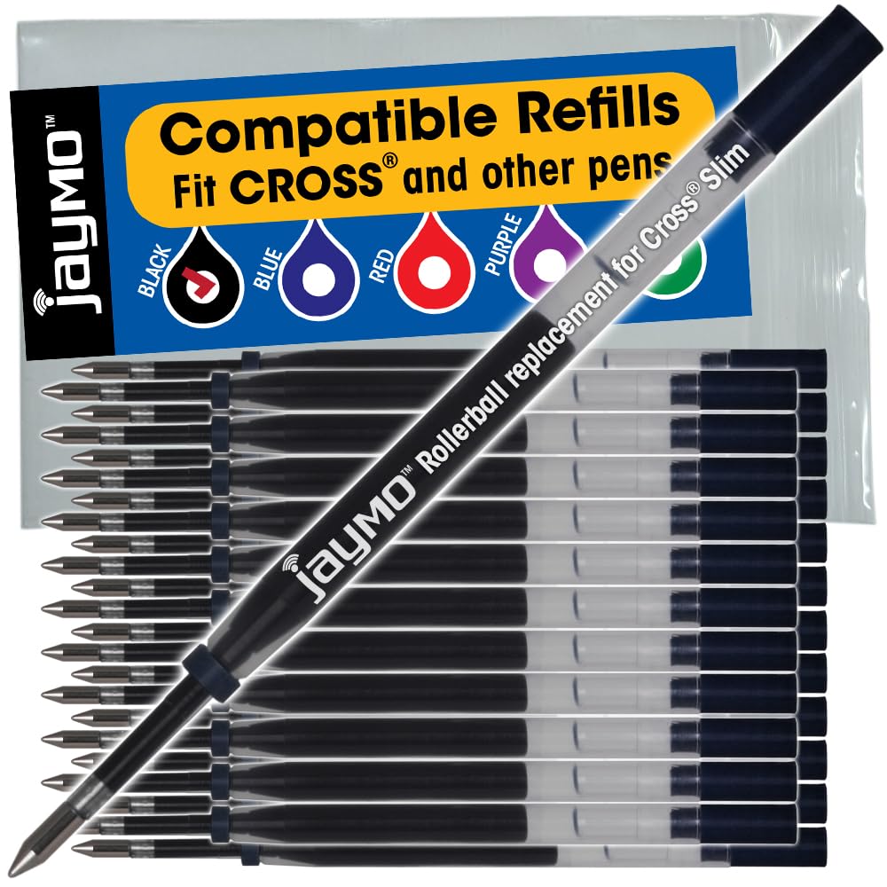Jaymo Replacement for Cross Slim 8910-1 - Measures 4 in / 102 mm Long - Gel Rolling Ball Pen Refill - 24 Black — image 1