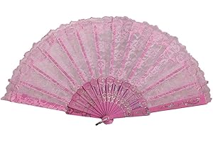 Uqiangy Chinese Style Lace Silk Folding Hand Fan (Pink)