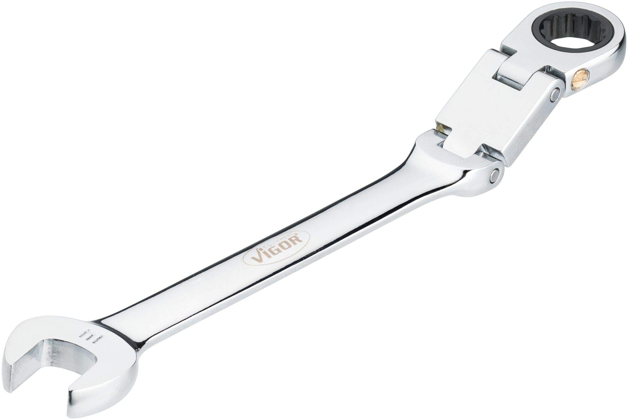 Vigor V6752-14 Ratchet Ring Spanner Double Joint with Fine Toothed Ratchet Mechanism on the Ring Side Silver