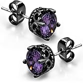 KZZENKI Purple and Black Earrings for Women Men, Retro Cubic Zirconia Stud Earrings Stainless Steel Cool Gothic Jewelry