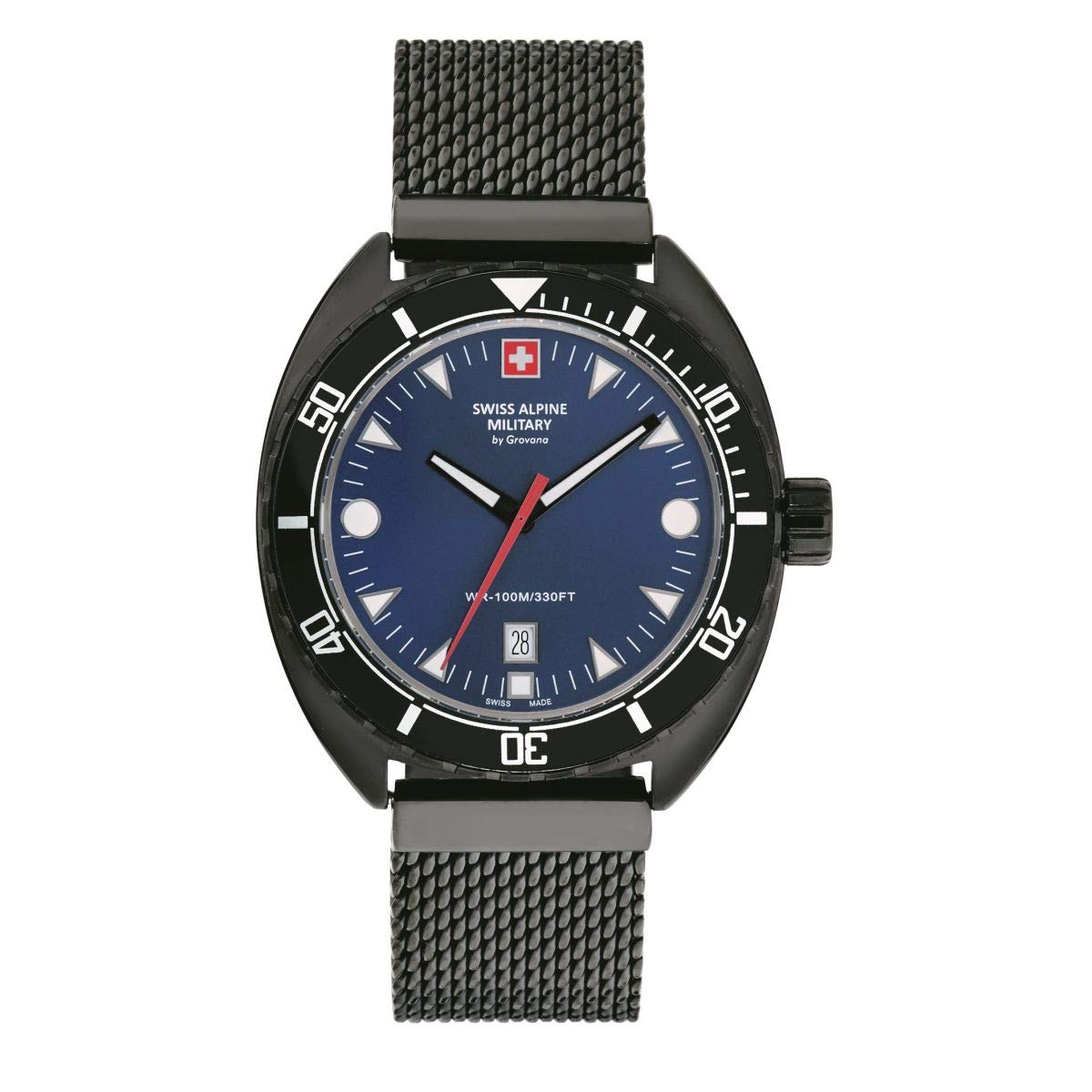 Swiss Alpine Military 7066.1 men's watch, analogue, quartz, stainless steel, Black/Black/Blue - 1175SAM