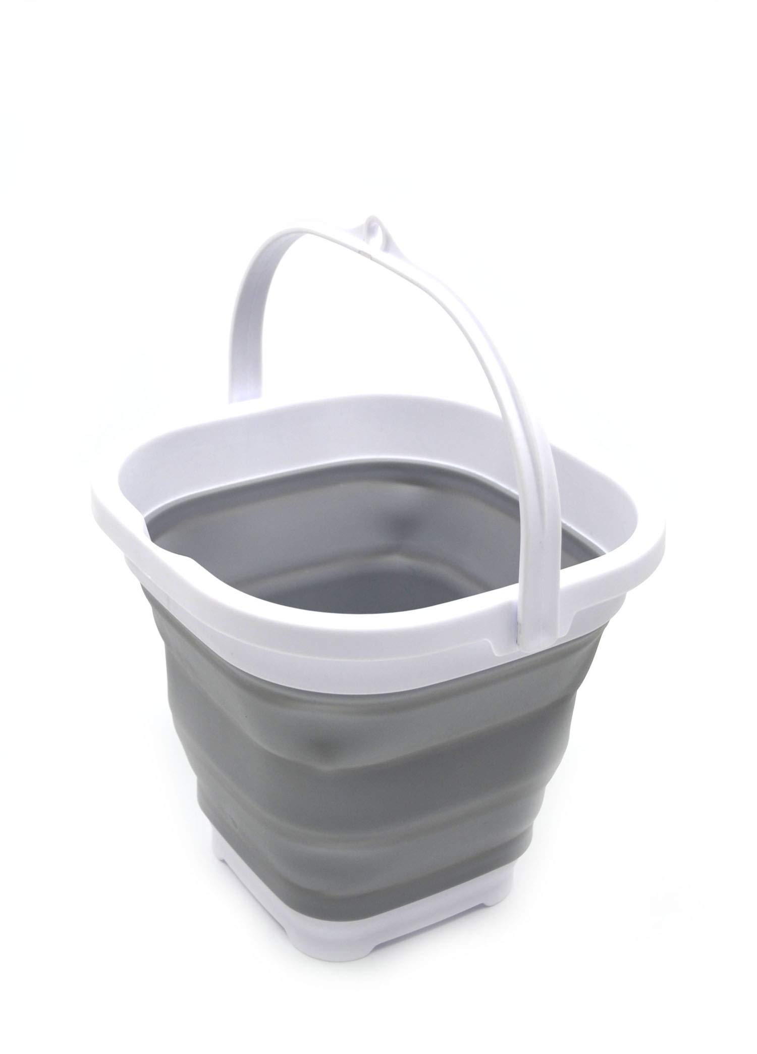 SAMMART 2.6L Super Mini Sqare Collapsible Plastic Bucket - Foldable Square Tub - Portable Fishing Water Pail - Space Saving Outdoor Waterpot (Grey)