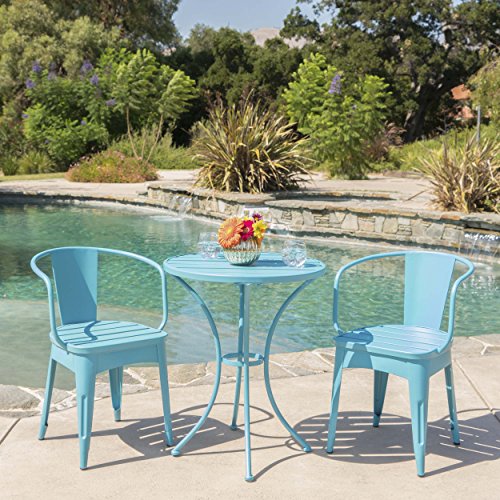 Collins Outdoor 3 Piece Iron Bistro Set (Matte Blue)