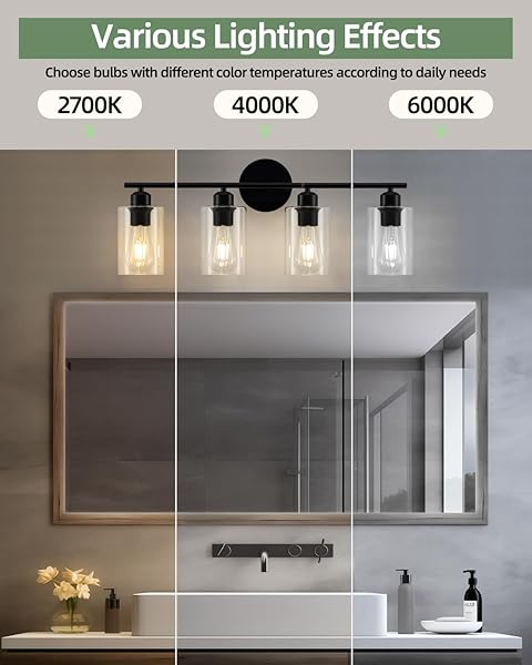 SEABLE 4-LIGHT BATHROOM LIGHT FIXTURES, MATTE BLACK VANITY LIGHTS FOR BATHROOM