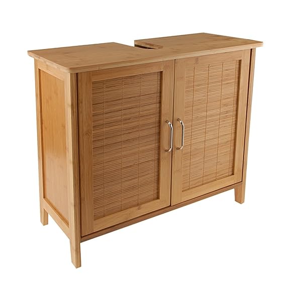 Limal Waschtischunterschrank Bambus braun 27 x 60 x 60 cm | Verstellbarer Einlegeboden| Teilrückwand | Aussparung für Siphon