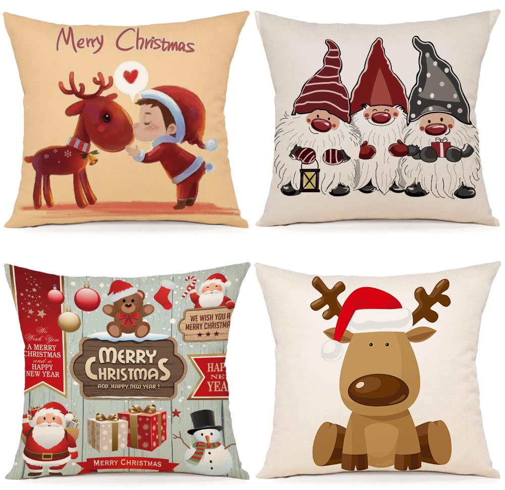 ZWJD Cushion Cover Christmas 45 x 45 cm, Set of 4 Cushion Covers Decorative Cushion Linen Cushion Covers for Decoration Christmas Sofa Bedroom Couch Cushion Cover 45 x 45 cm — image 1