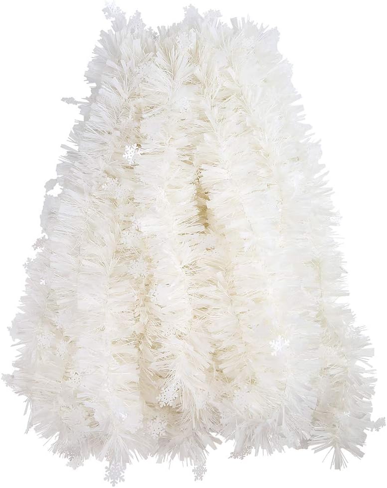 Wreaths, Garlands & Swags - CCINEE 33FT Christmas Tinsel Garland,White Metallic Twist Garland with Snowflakes for Tree Fireplace Home Decoration