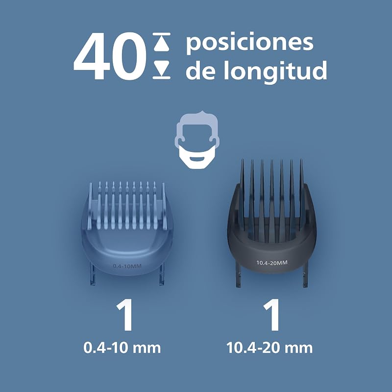 Recortadora de barba series 7000, Hombre, Cuchillas autoafilables, 40 posiciones ajustables, Sensor de Barba, Sistema recogedor de vello, 100% Resistente al agua, Cabezal ancho, BT7670/15