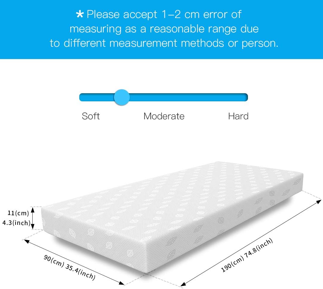 Good Nite Orthopedic Memory Foam Mattress 3FT (90x190cm) - 11cm Thick, Zippered Washable Cover for Student Dorms - Image 3