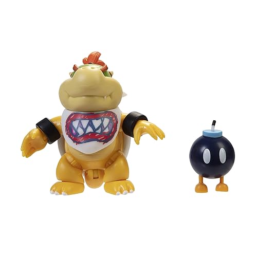 Super Mario Bowser 4-Inch Action Figure with Bob-Omb Accessory,  Poseable Articulated Collectible Toys, Perfect for Kids Collectors Alike!  For