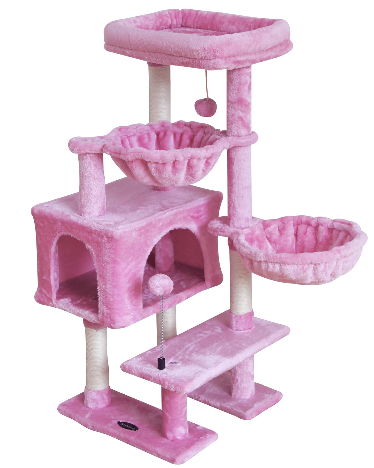 Photo 1 of KIYUMI Cat Tree Cat Tower Condo with Sisal Scratching Post for Indoor Cats Cat Tree Cat Furniture with Hammock Perch and Kitten Ball Toys, Multi-Level Pet Activity Center Pink