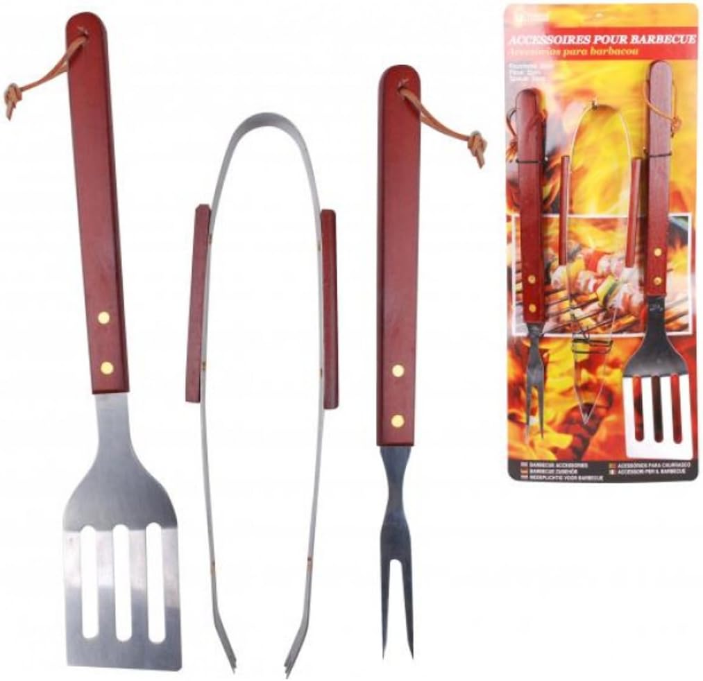 3 Pieces BBQ Tool Set With Wood Handles Amazon.co.uk Garden & Outdoors