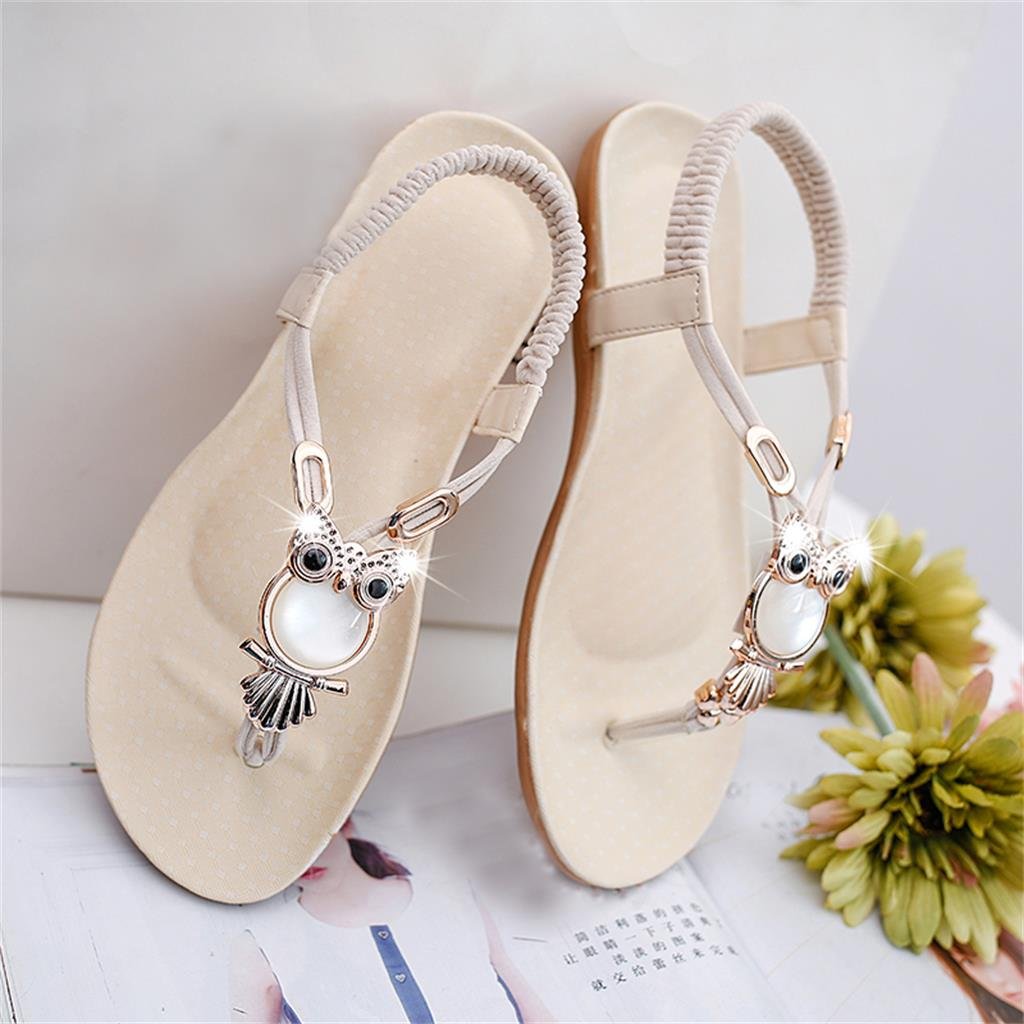 footful women summer bohemia flat sandals beach thong shoes beige 36