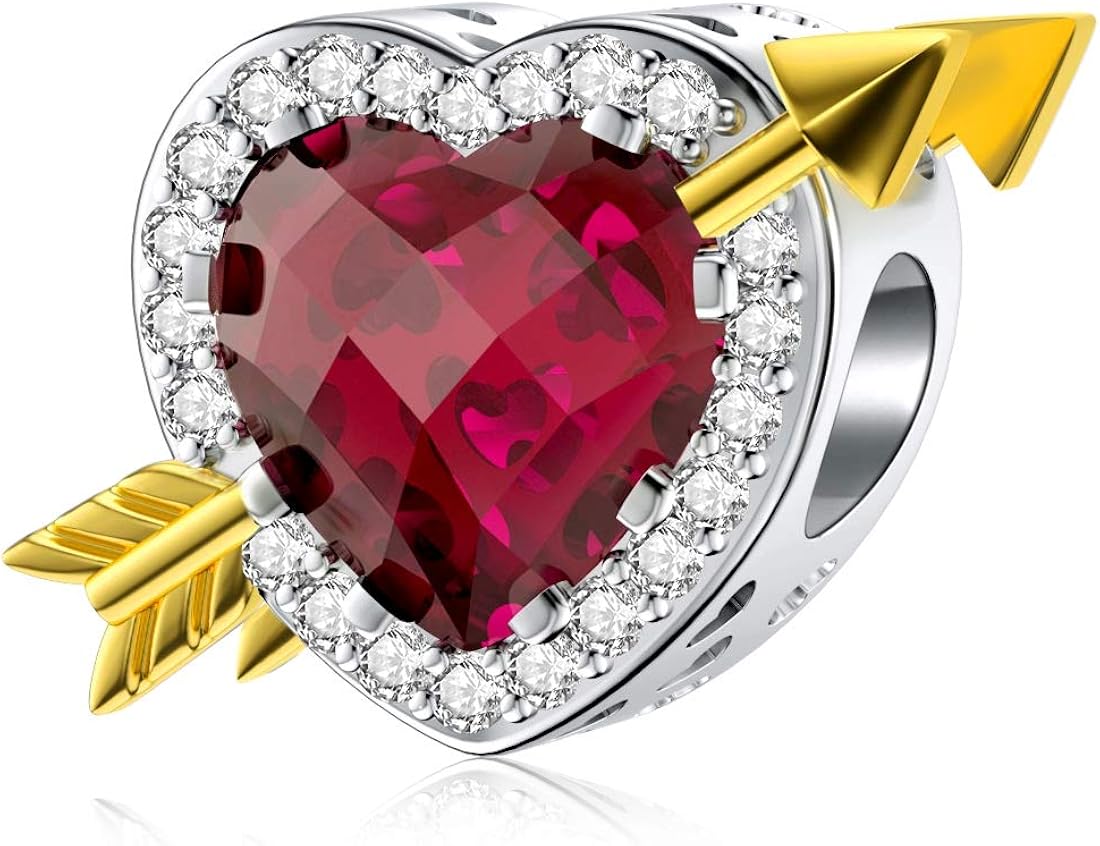 925 Sterling Silver Heart Charms for Pandora Charms with Red Cubic