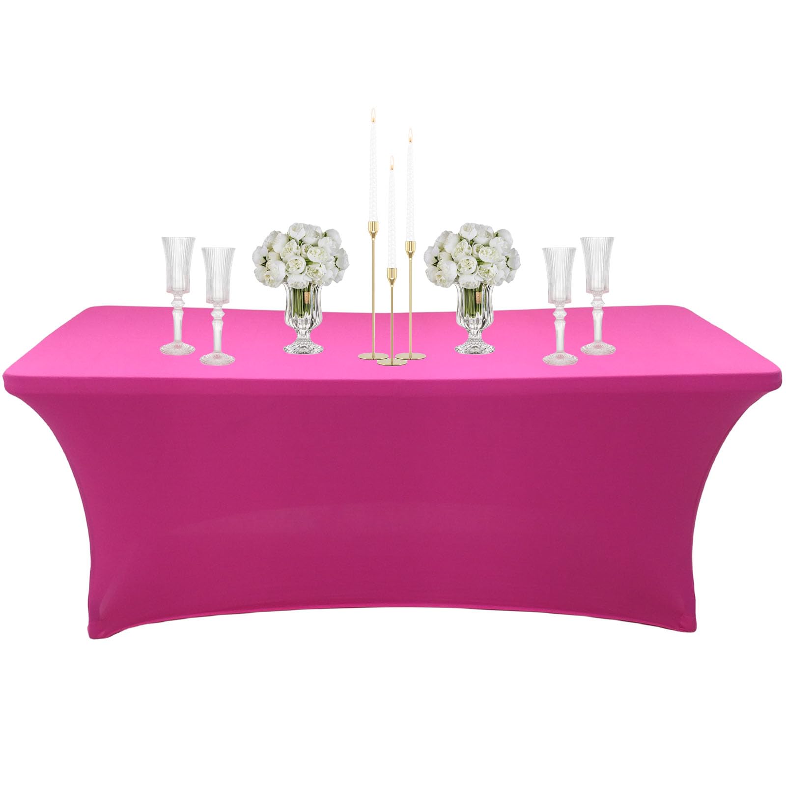 6ft Spandex Tablecloths Stretchable Tablecloth Hot Pink for Rectangle Table,Washable Fitted Table Cloth Spandex Stretch Patio Table Covers for Event,Wedding,Banquet,Party,Covering Stalls,Exhibitions