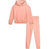 Reebok Girls Sweatsuit Set - 2 Piece Soft Long Sleeve Hoodie Sweatshirt and Sweatpants for Girls - Athletic Sweatsuit, Size 12, Peach