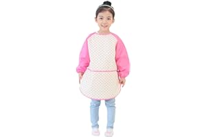 Plie Waterproof Kids Art Smocks 53 Colors (Age 1-10, S-XXL Size), Pink Heart Dot (27-XL)