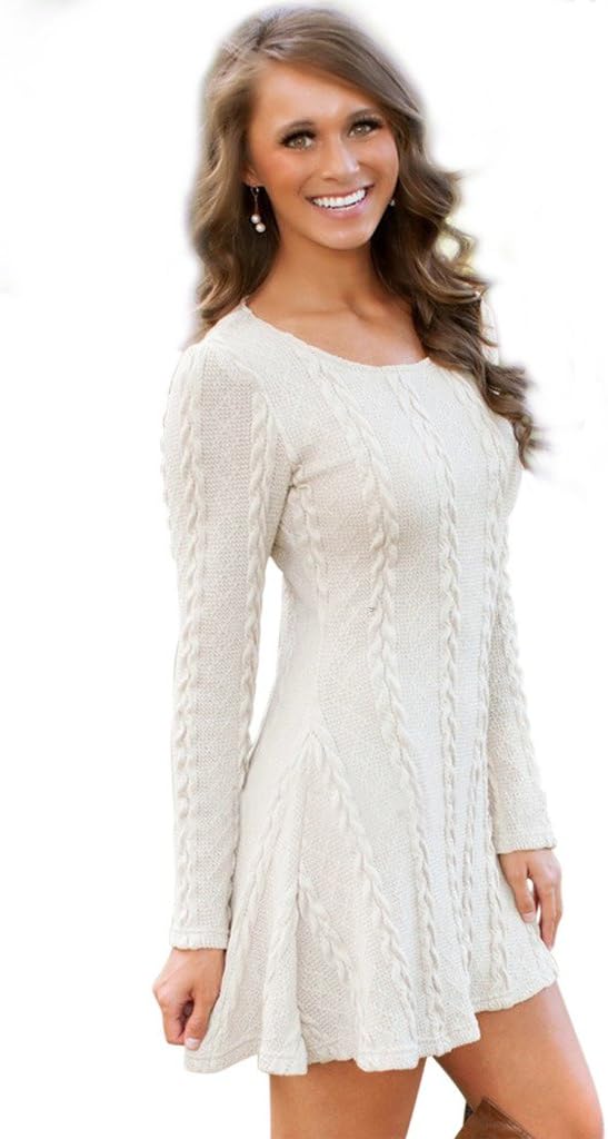 Women's Plain A Line Cable Knit Sweater Dress