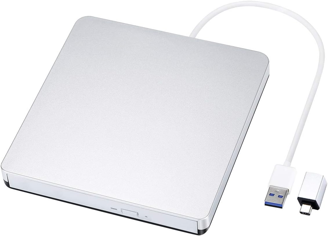 [Updated Version] Patuoxun External DVD CD Drive with USB 3.0 and Type-C Interface, Portable CD-RW/DVD-RW Burner and Reader, Compatible with Windows, Laptop, Mac, Macbook Air/Pro, Apple, iMac, PC