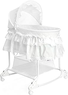 Babywiege/Stubenwagen mit Schaukelfunktion (Abnehmbarer Babykorb) (Weiß)