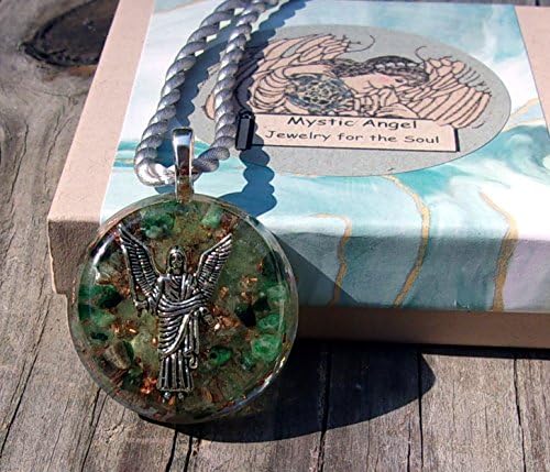 Archangel Raphael Angel of Healing Pendant with Genuine Emerald &amp; Moldavite