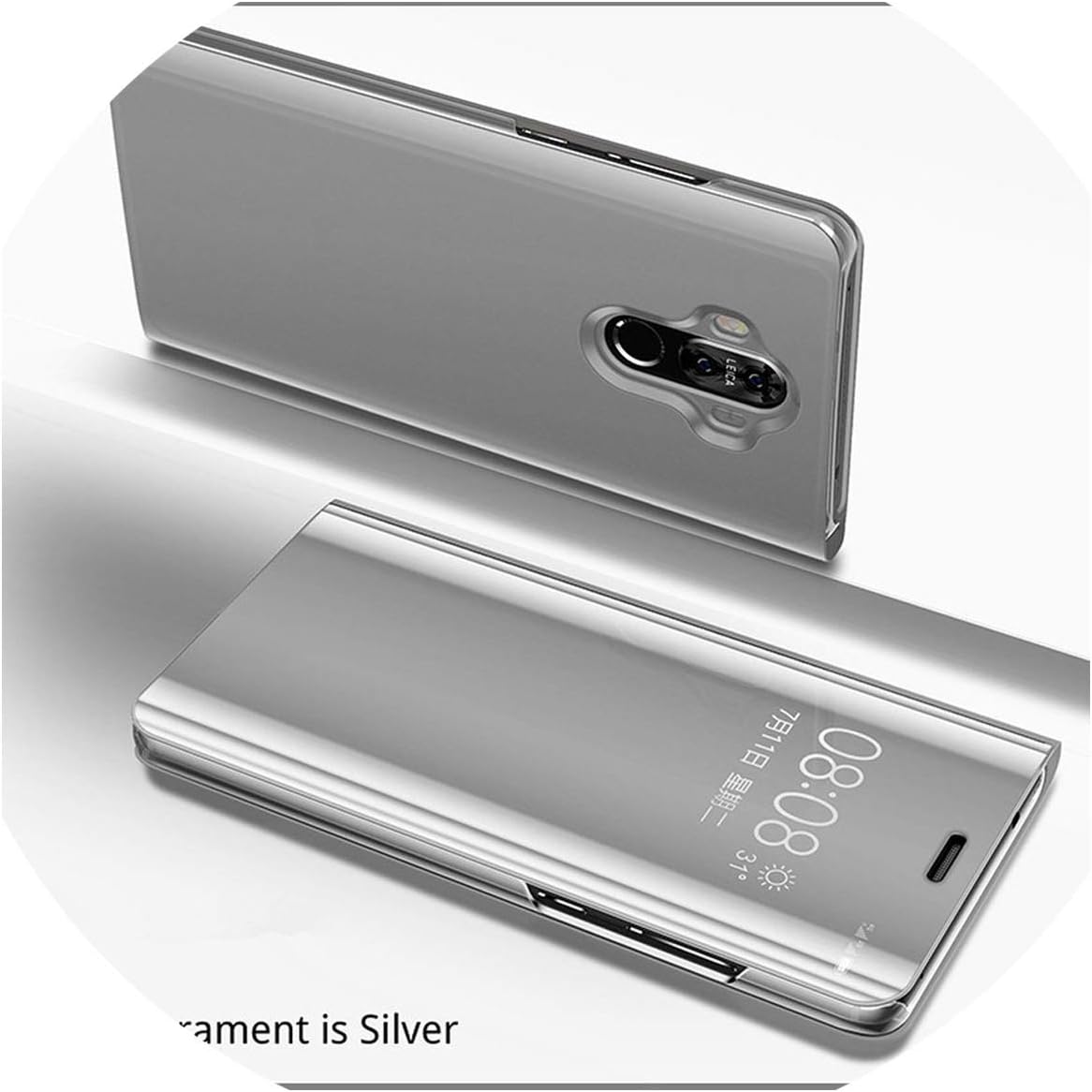 HANBINGPO Hot Luxury Mirror Flip Phone Cases for Huawei P20 Lite Pro Honor 8 9 Lite 7A 8X Clear View Phone Back Cover Protector,Silver,for Honor 7A Pro