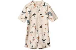 LDIOIF Boys One Piece Swimsuit Whale Dolphin Bathing Suit Zipper Rash Guard Kid Short Sleeve Swimwear Shark Beach Wear UPF50+