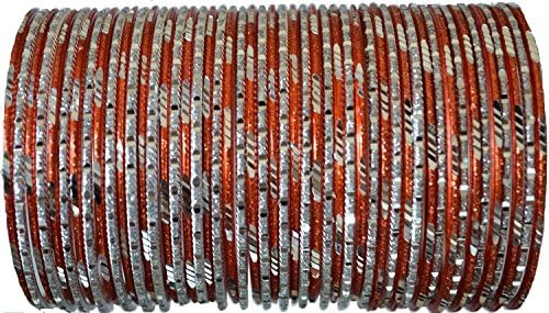 BangleEmporium Maharani Collection! 48 Indian Bangle Bracelets Orange Silver Size Large 2.10