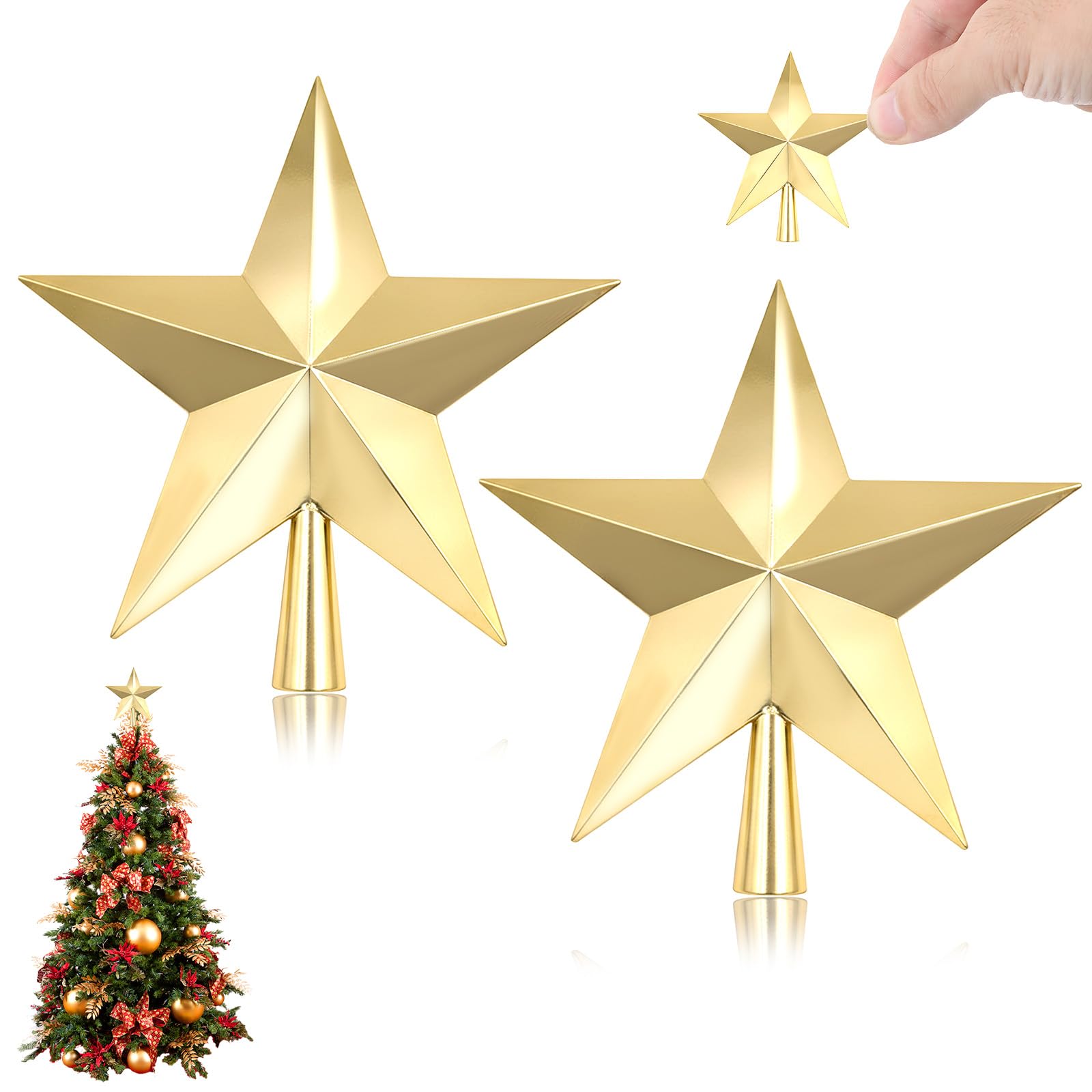 Photo 1 of 2 Pcs Mini Christmas Tree Topper, Shiny Gold Star Tree Topper Small Christmas Decoration Ornaments for Home Xmas Holiday Party