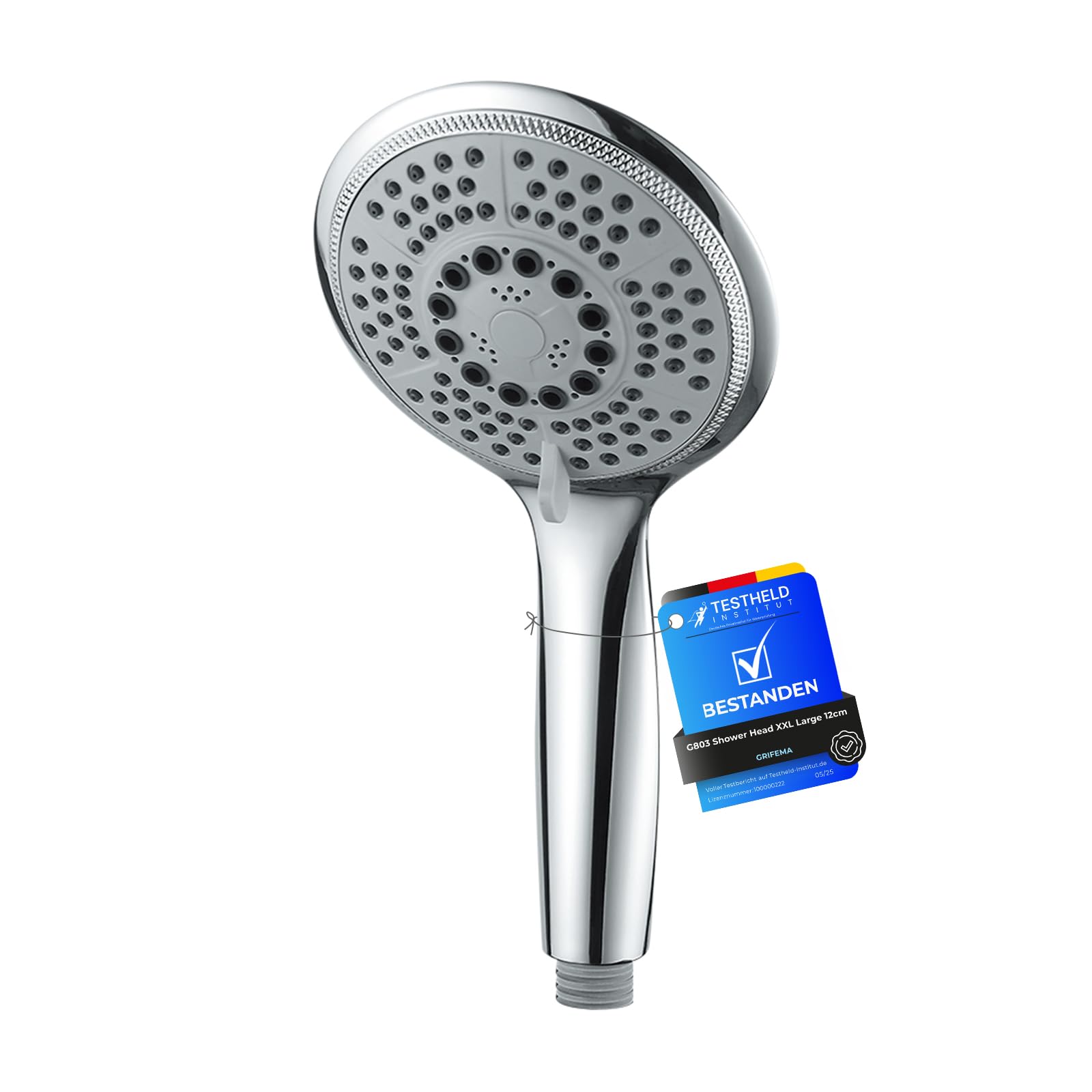 GRIFEMA COMPLENTO-G803 Round 120mm Big Hand Shower with Water-Saving Funtion, Handheld Shower Head with 5 Spray Patterns, Chrome