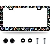 Colorful Butterflies License Plate Frame Funny Butterfly License Plate Frames Stainless Steel Accessories Cars Decor With 2 Holes Screws Fits Standard Us Ca Vehicles License Plate Holder 12.2 X 6 Inch