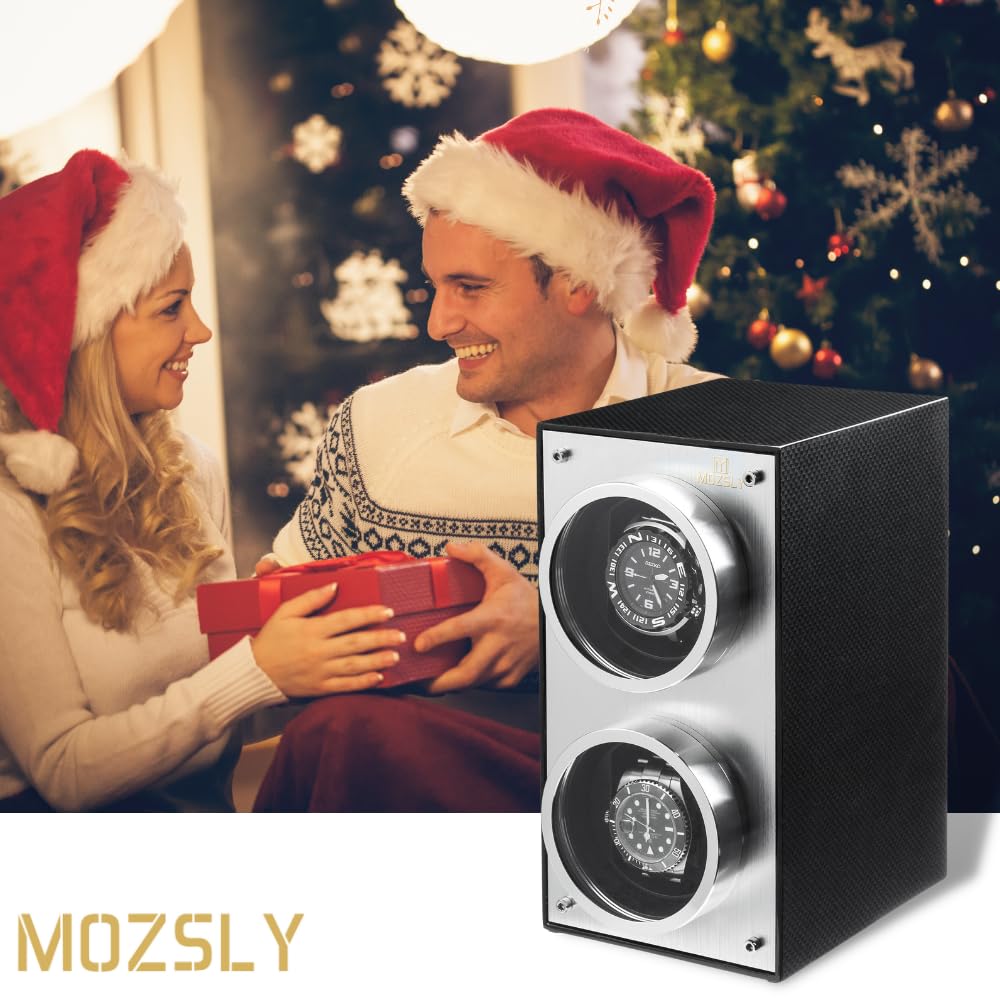 MOZSLY Double Watch Winder for Automatic Watches Slef Winding Box with Quiet Motor 12 Rotation Mode Setting Piano Painting