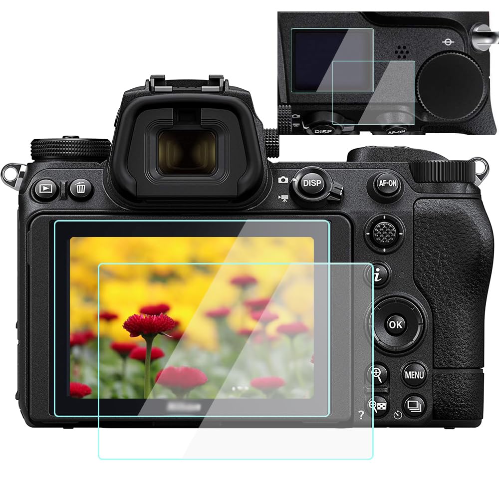 Z7ii Screen Protector Anti-Scrach Anti-Bubble Ultra-Clear 9H Tempered Glass, Compatible for Nikon Z6 Z6ii /Z7 Z7ii Camera (2TOP & 2LCD Screen)
