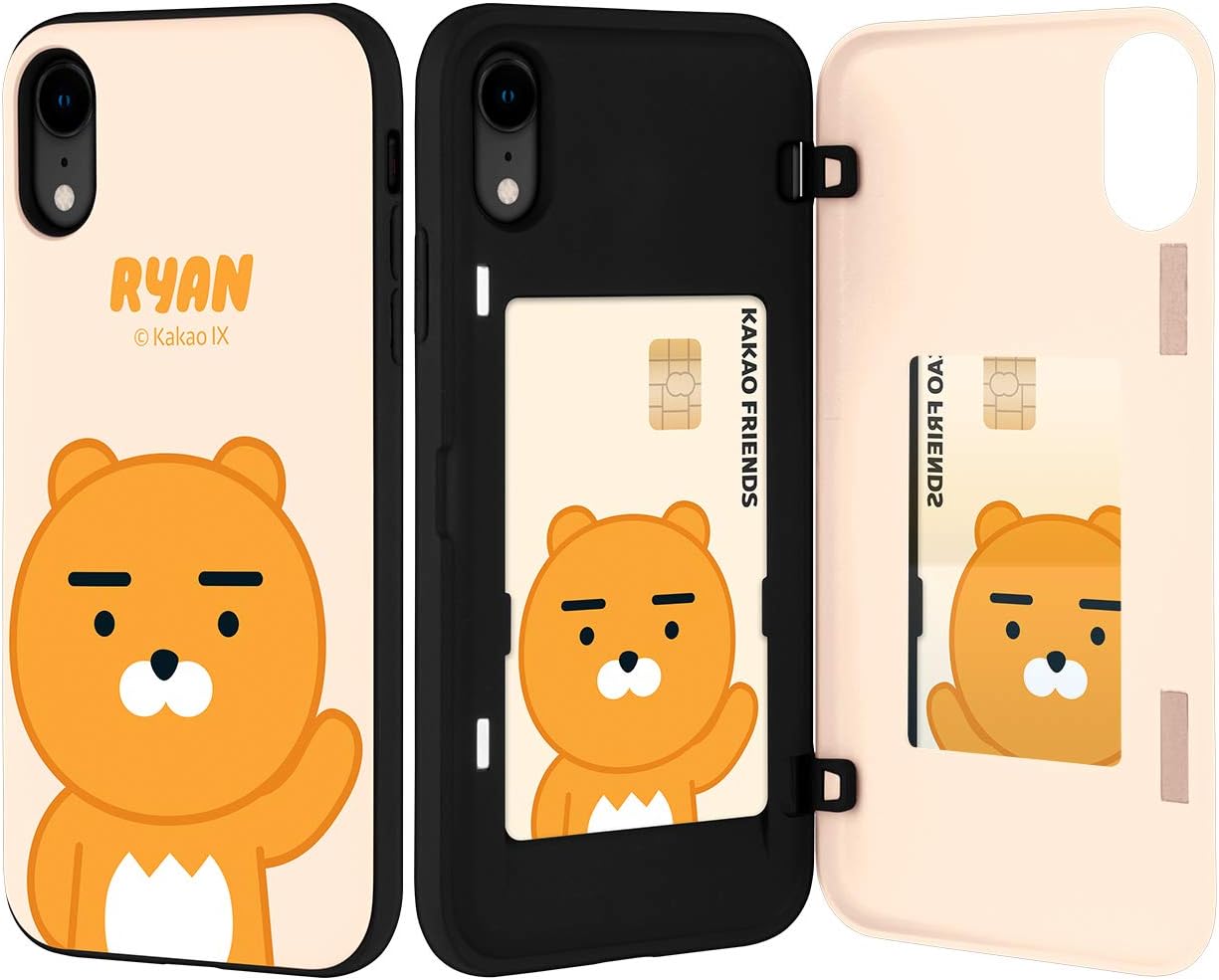 Kakao Friends iPhone XR Wallet Case with Card Holder, Protective Dual Layer Bumper Phone Case (Ryan Beige) IPXR-KMDB-RYNBG