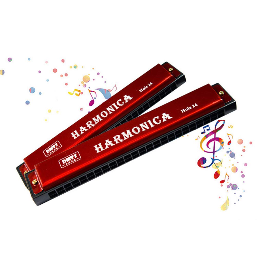 24 Holes Harmonica with Case Diatonic Bules Children Harmonica (Red)