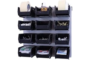 OmniWall Bin Storage System- Wall Mounted 16" x 16" Metal Garage Tool Organization System (Silver)