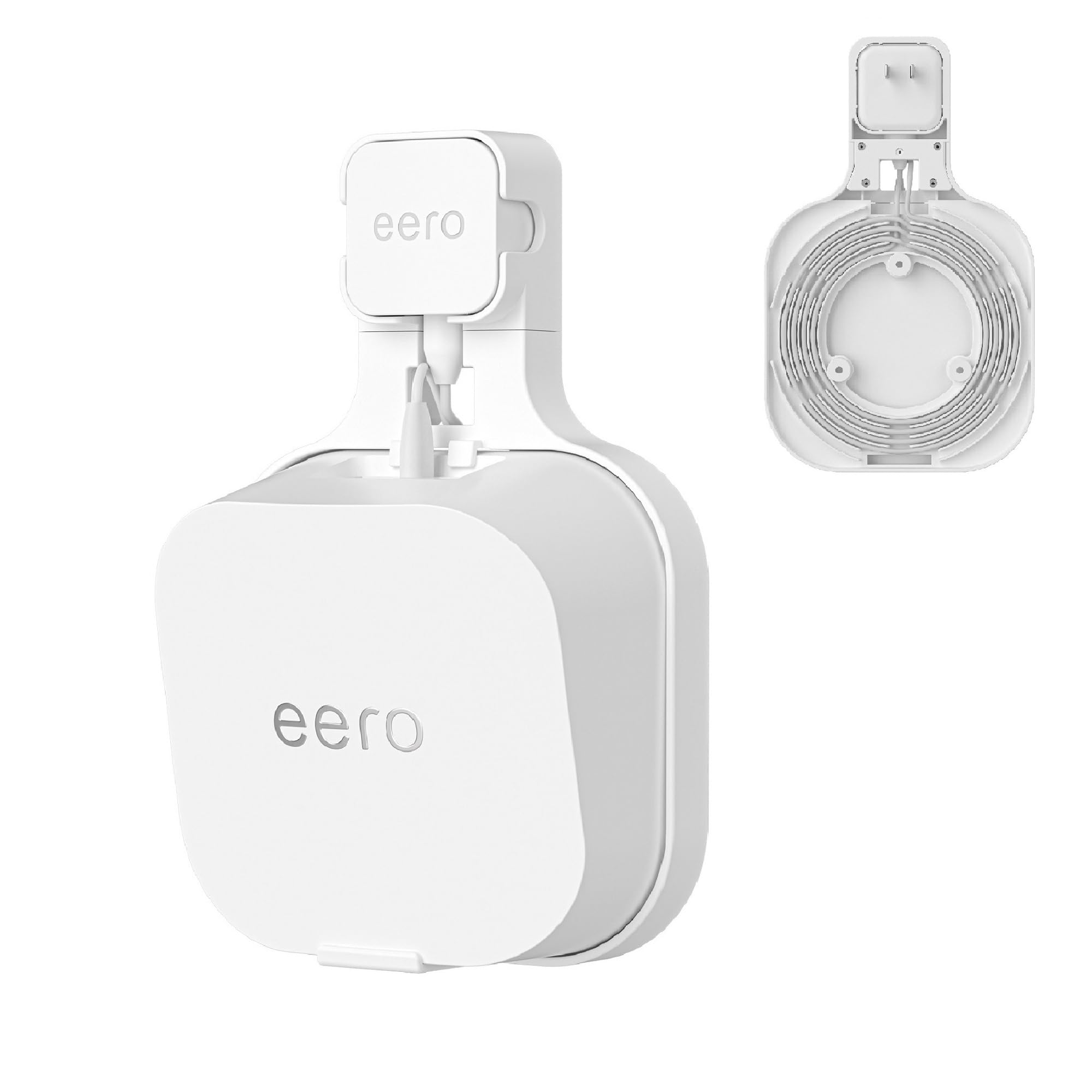 Photo 1 of Wall Mount Holder for eero 7 Home WiFi System - Space Saving Wall Bracket with Cable Management, Vertical/Horizontal Plug Option, White (1 Pack)