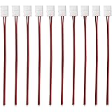 iCreating 8mm 2 Pin LED Strip Connector with Pigtail (10pcs), 3528 Flexible LED Connector Solderless Clamp On Pigtail Adapter for 8mm Wide SMD 3528 2835 Single Color Flexible LED Tape