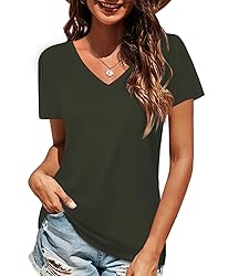 Elesomo Women's V Neck T Shirts Plain Short Sleeve