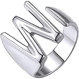 KeyStyleBold Initial Letter Rings Adjustable, GoldChic Jewelry Women Gold Statement Ring Personalized Engraved Women’s Open Signet Ring for Party (Gold, White Gold, Black)